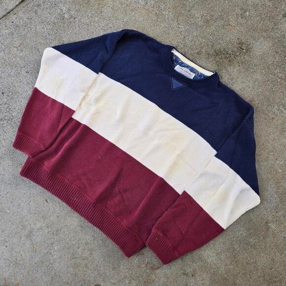 Vtg 90s JOHN ASHFORD Multicolor Colorblock Heavyweight Knit Crewneck Sweater Lg - Picture 2 of 5